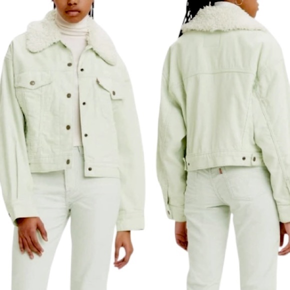 Levi’s Jacket NWT Sherpa Baby Cropped Baggy Trucker meadow mist color size 2X - Picture 1 of 16